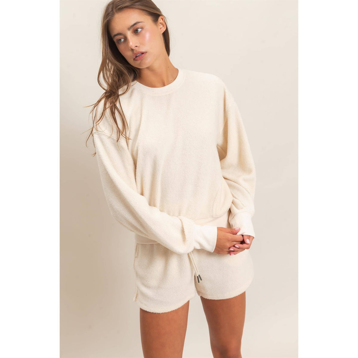 IVORY FLEECE SHORT SET