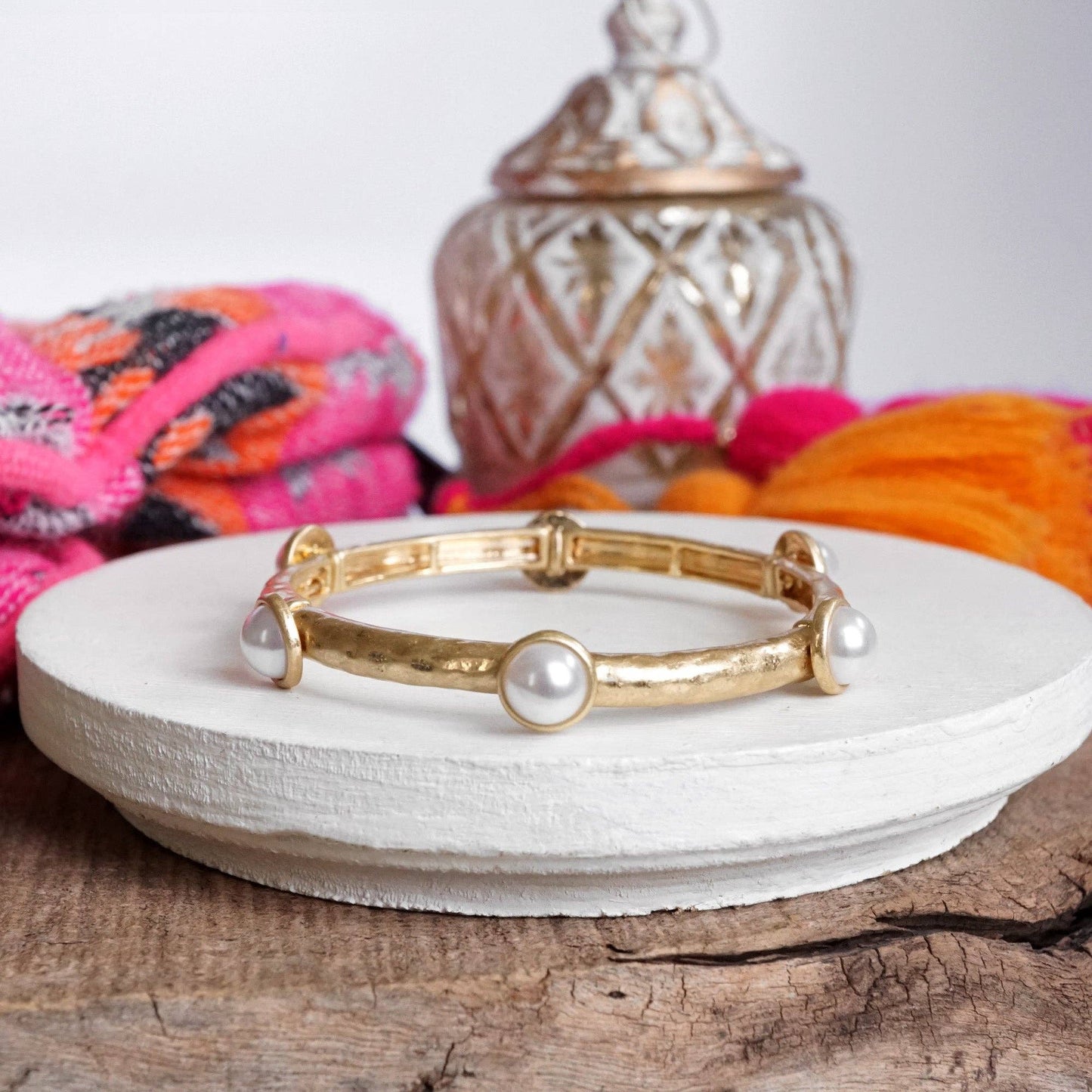 Jeweled Golden Bangle with stone dots