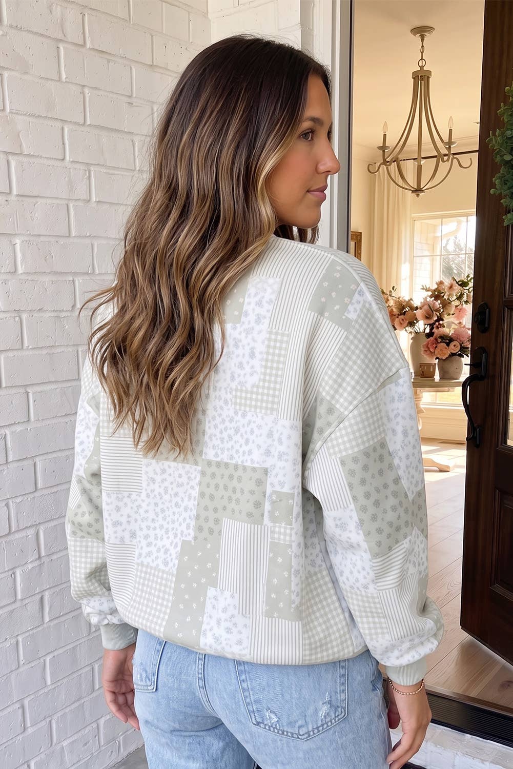 Sage Patchwork Mock Neck Sweatshirt