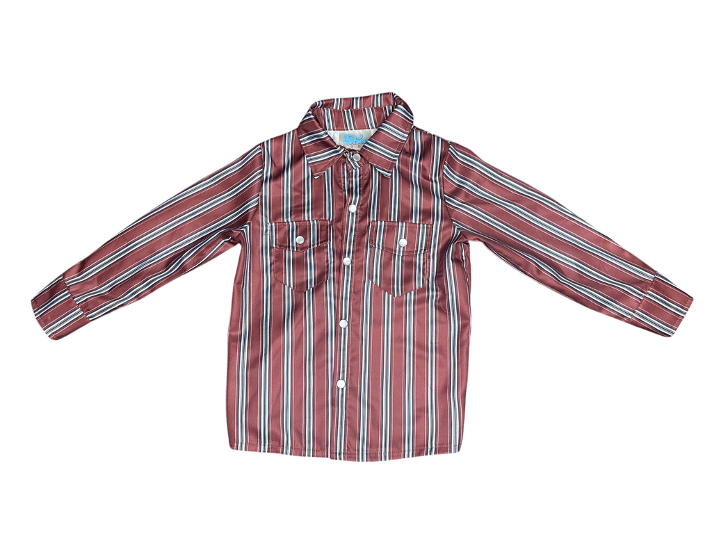 Vintage Maroon Pin Stripe Pearl Snap Shirt, 6-7