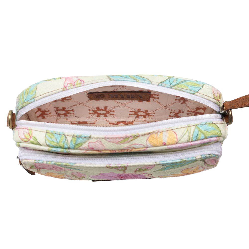 Meadow Song Cotton & Leather Crossbody Bag in Lemon Blossom