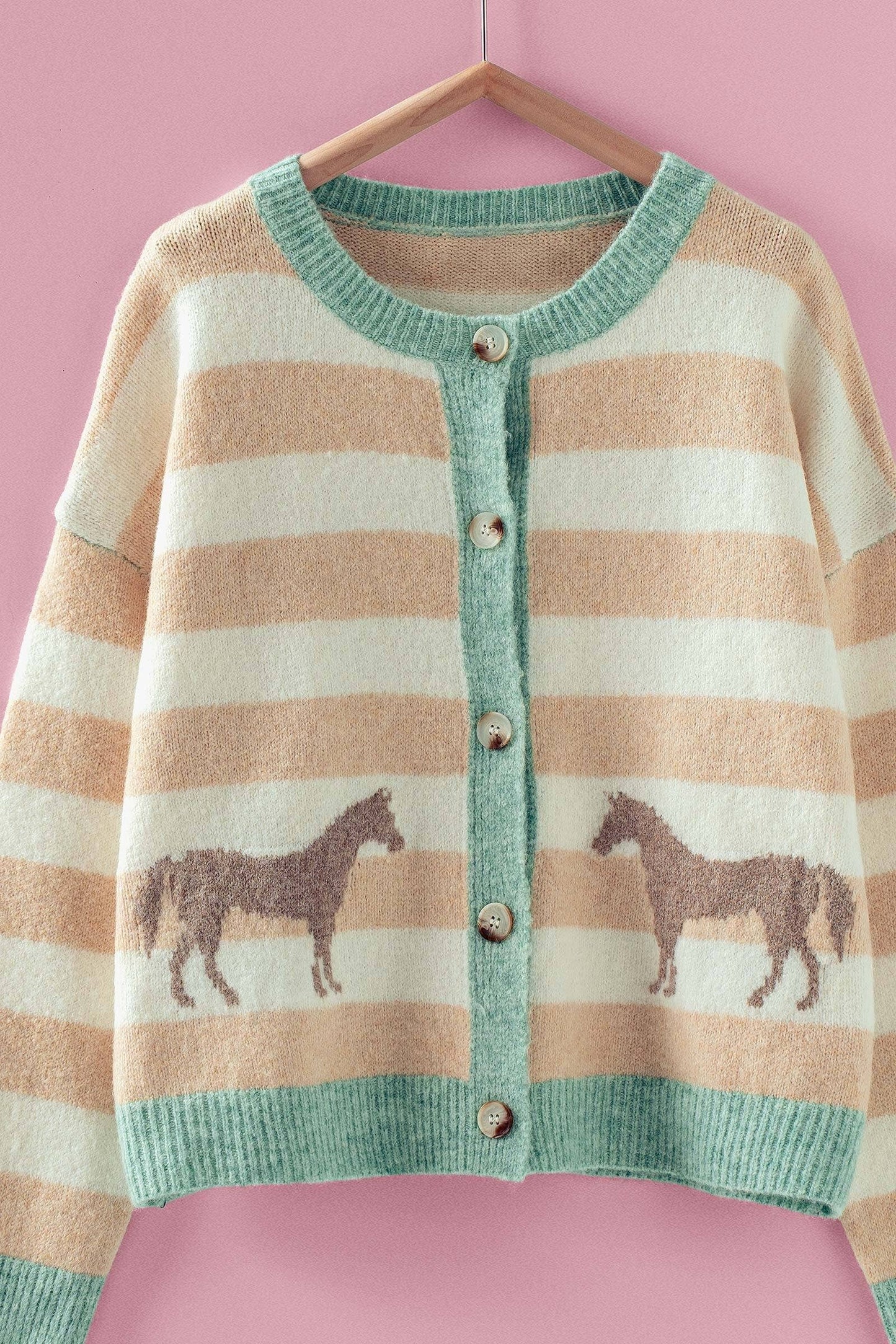 Horse Striped Crew Neck Cardigan