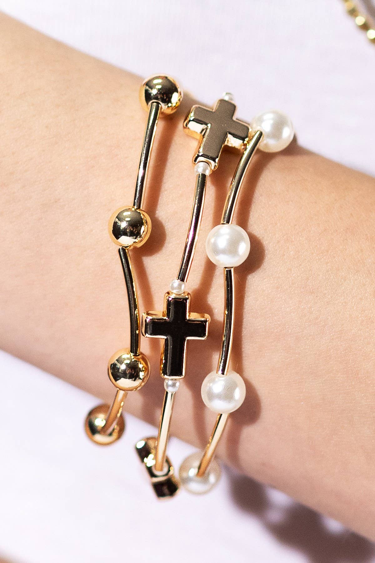Multi-Textured Cross Stack Bracelet