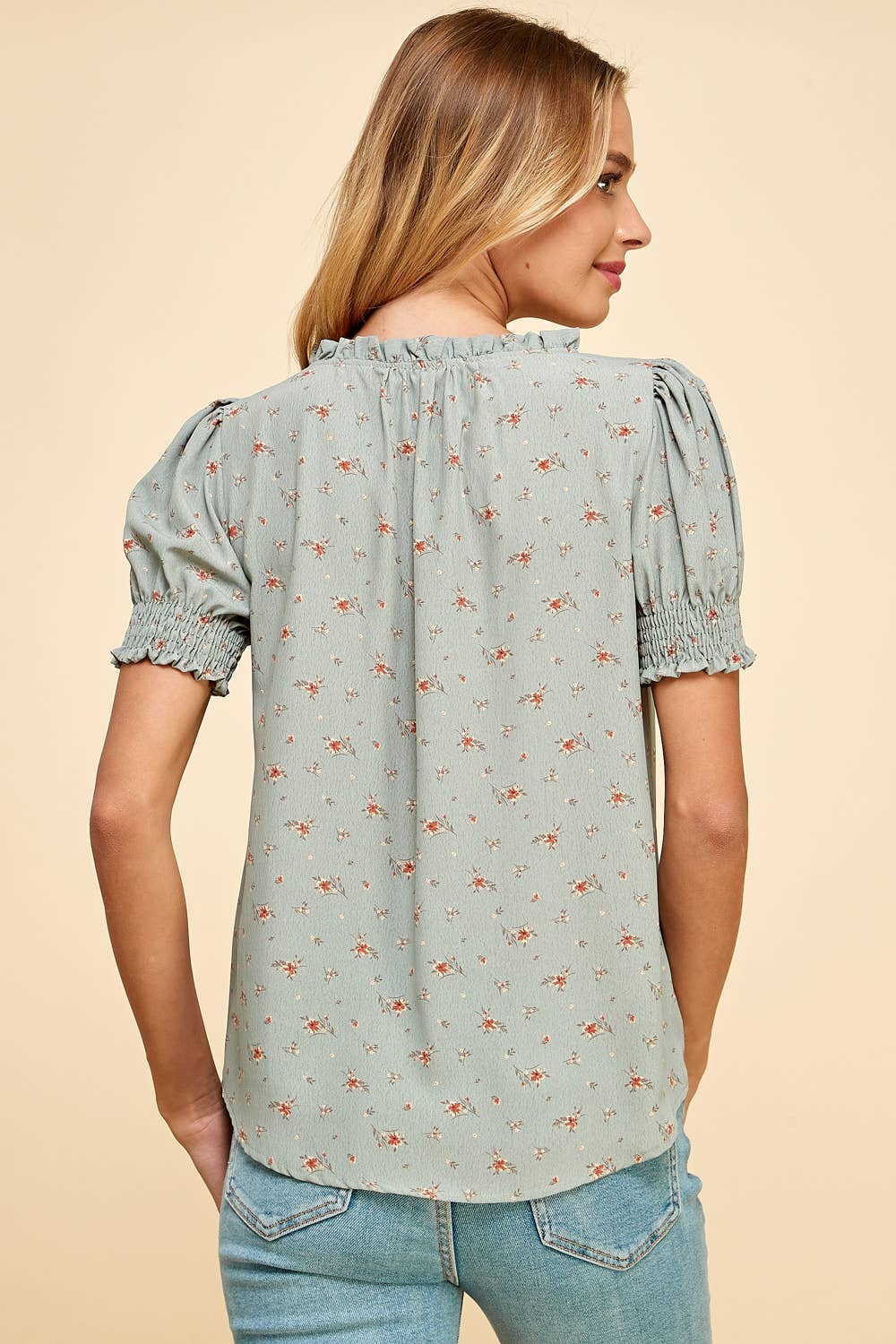 Floral Ruffled Top in Sage