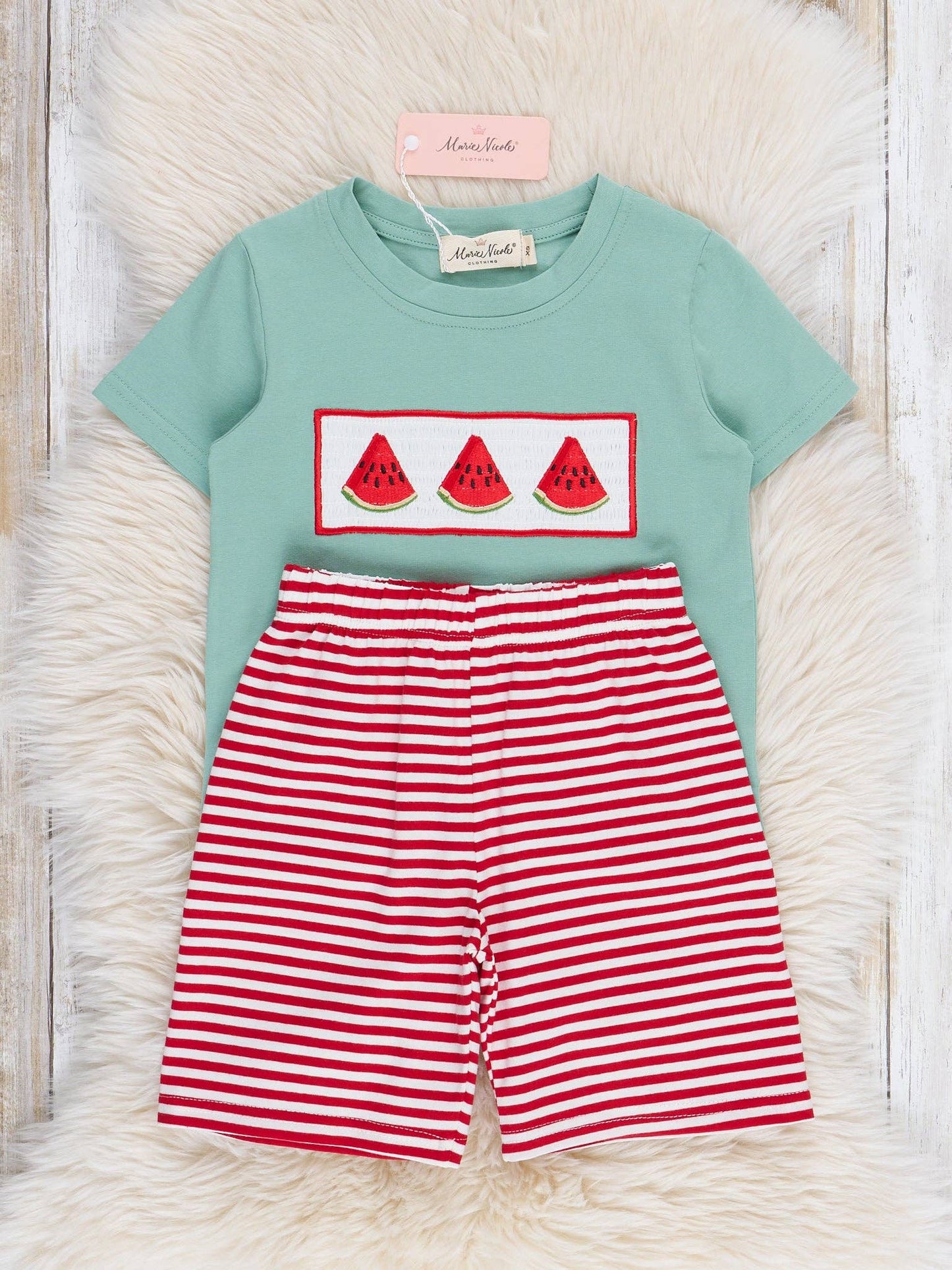 Watermelon Stripes Smocked Cotton Outfit