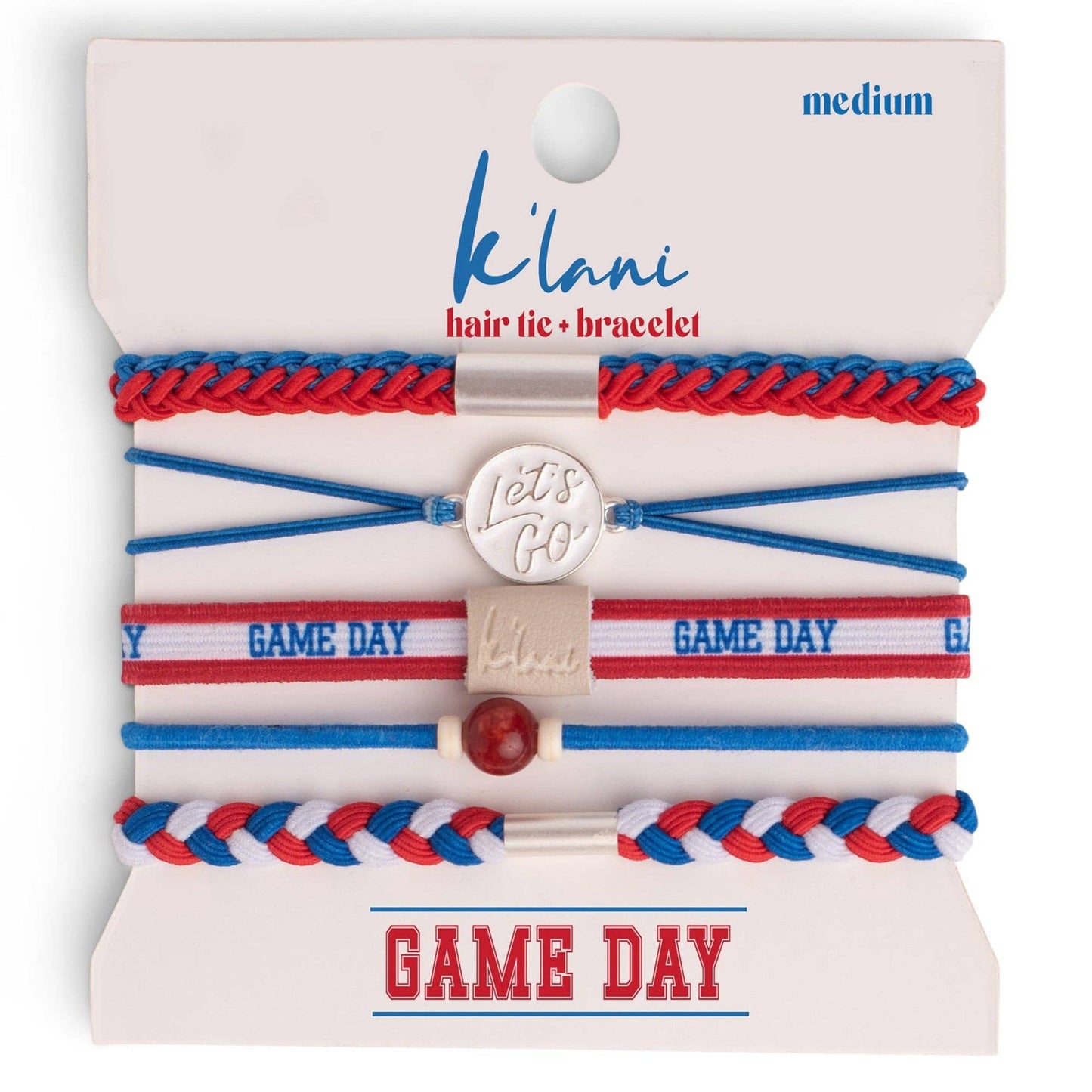 K’lani "Game Day" Red, Blue & White Hair Tie Bracelets