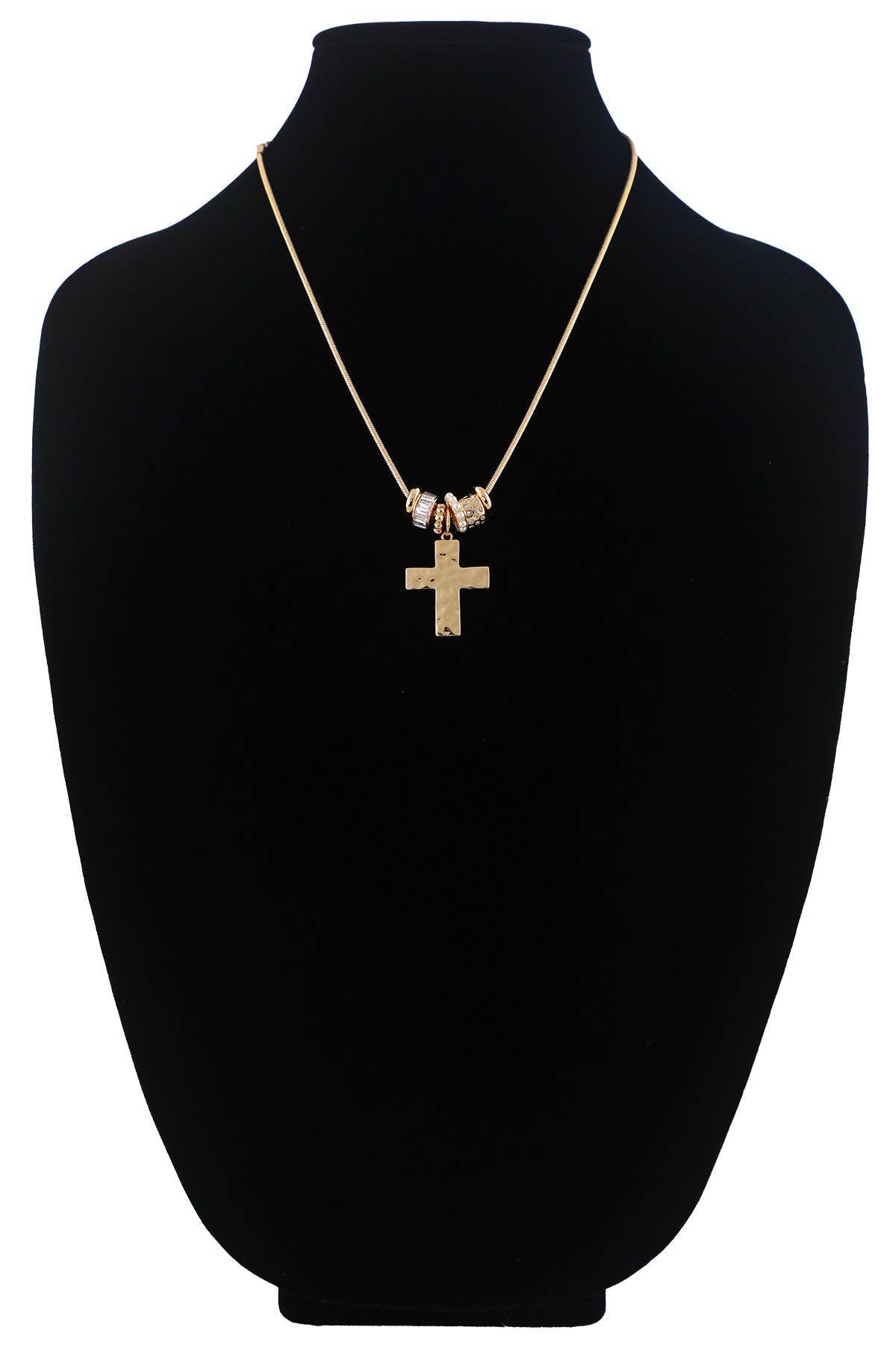 Hammered Cross & Beaded Charm Necklace