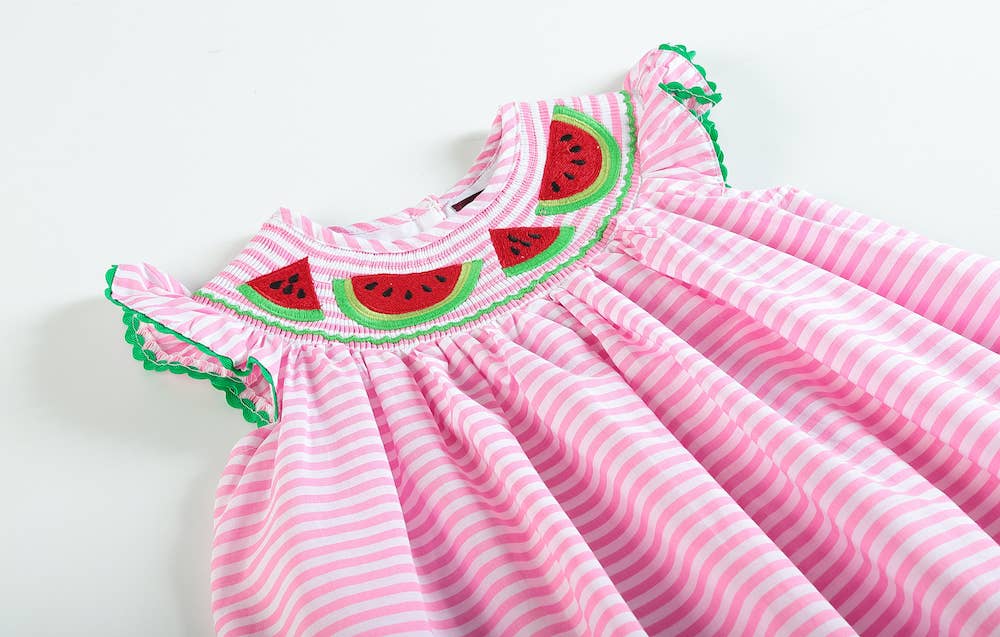 Pink Watermelon Smocked Bishop Dress