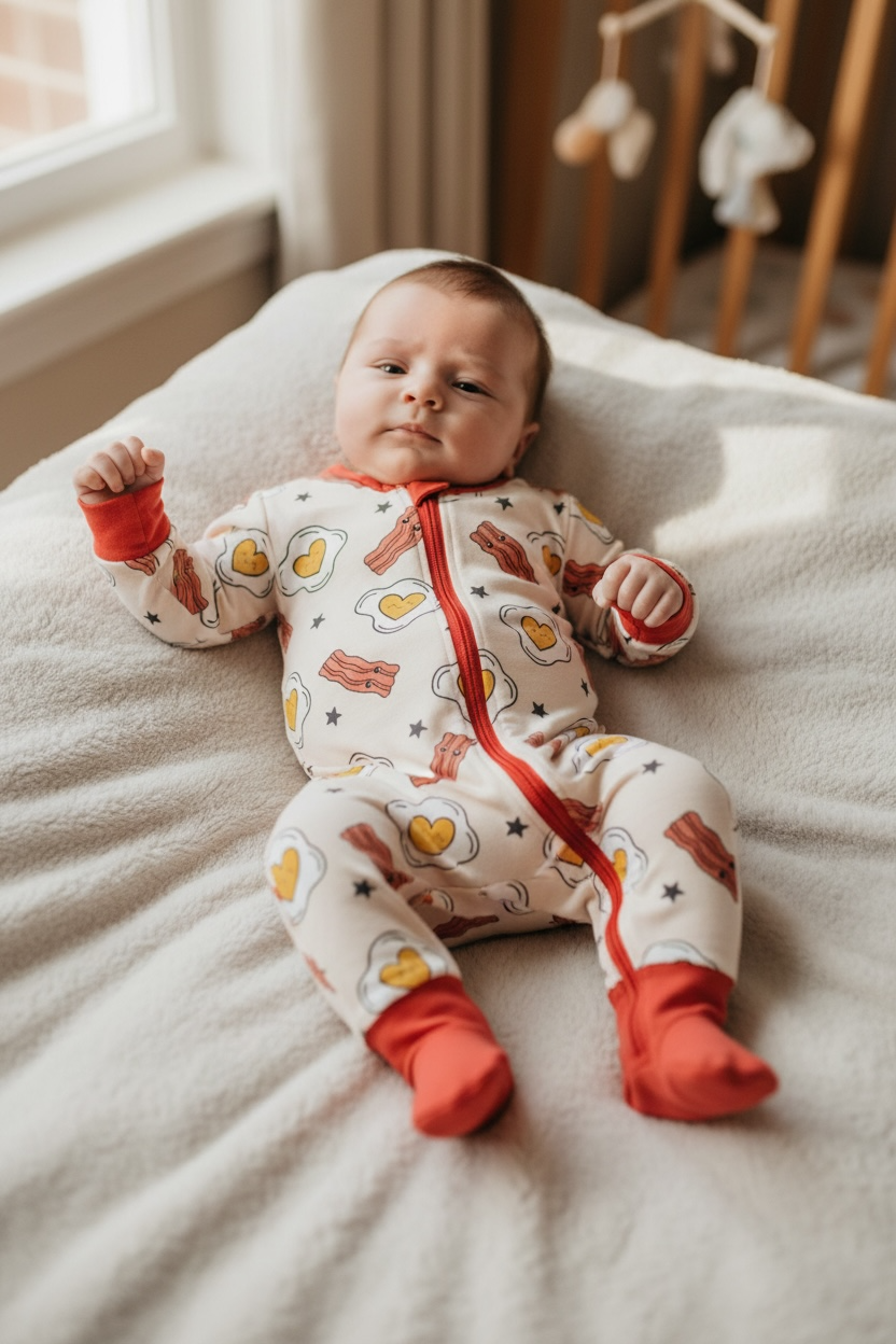 Eggs & Bacon Bamboo Zip Romper