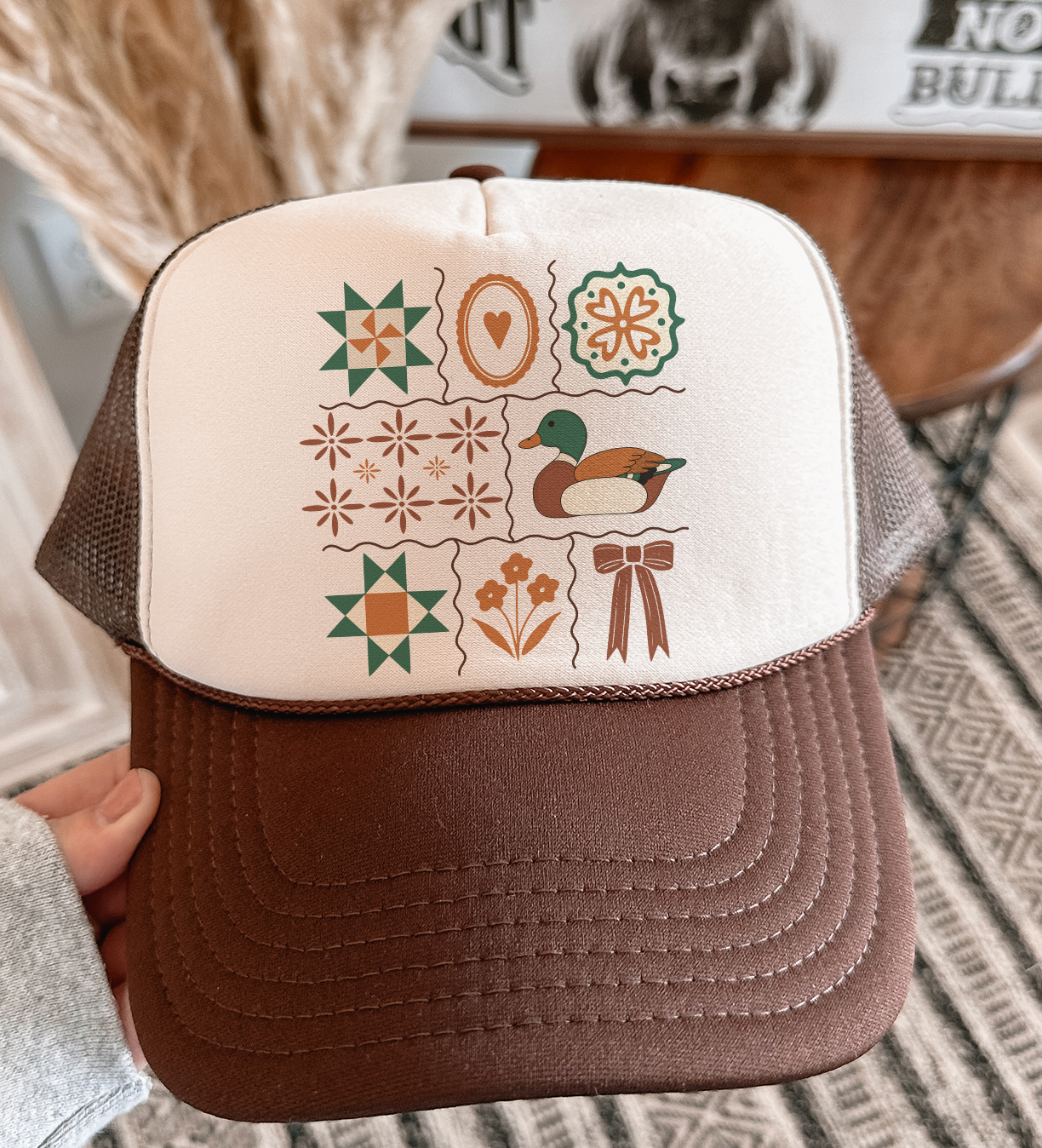 Brown Folkart Mallard Hat