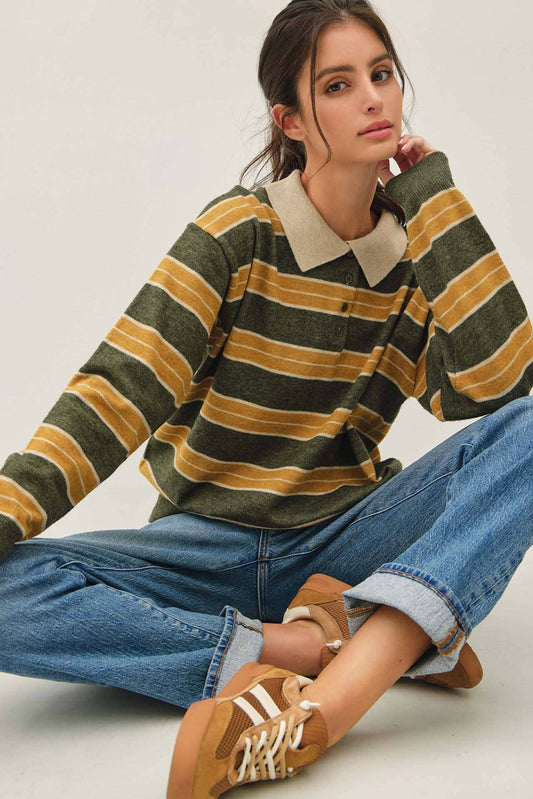 HENLEY STRIPE SWEATER