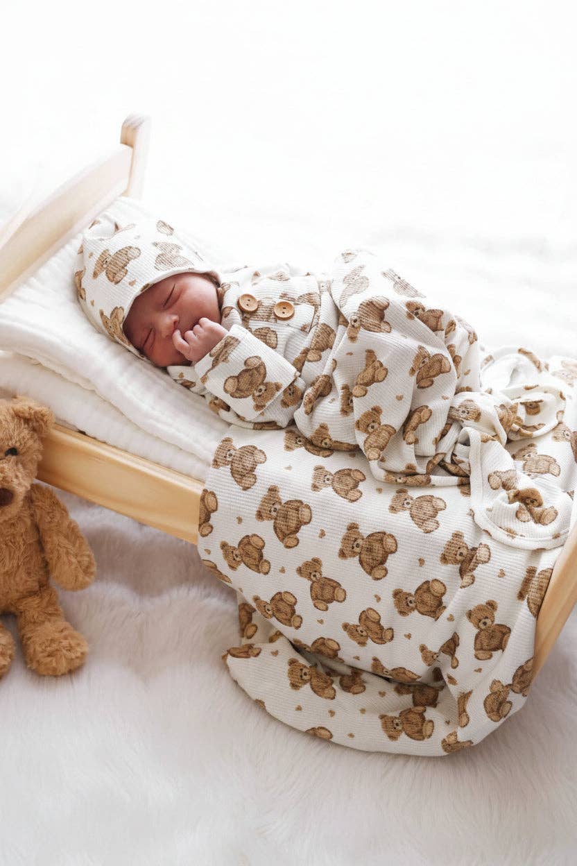 Beary Sweet Bamboo Waffle Gown Set