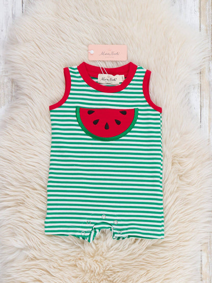 Watermelon Days Embroidered Romper