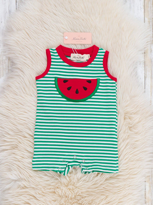 Watermelon Days Embroidered Romper