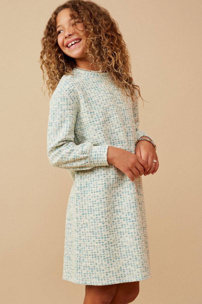 Girls Lurex Tweed Long Sleeve Shift Dress