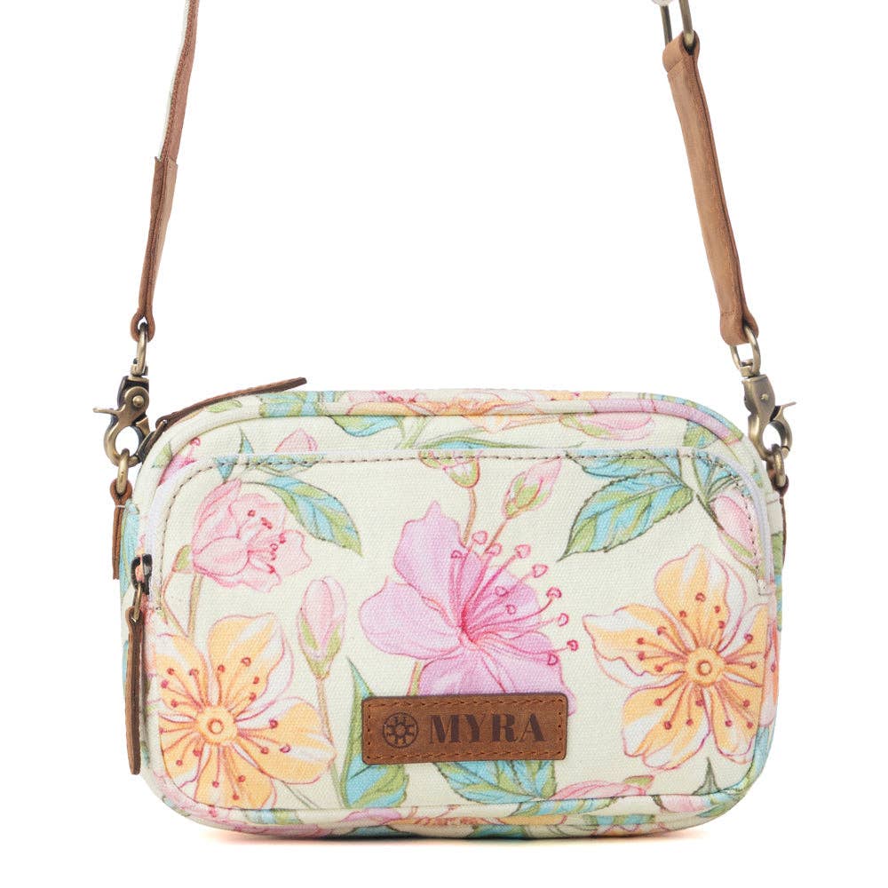 Meadow Song Cotton & Leather Crossbody Bag in Lemon Blossom