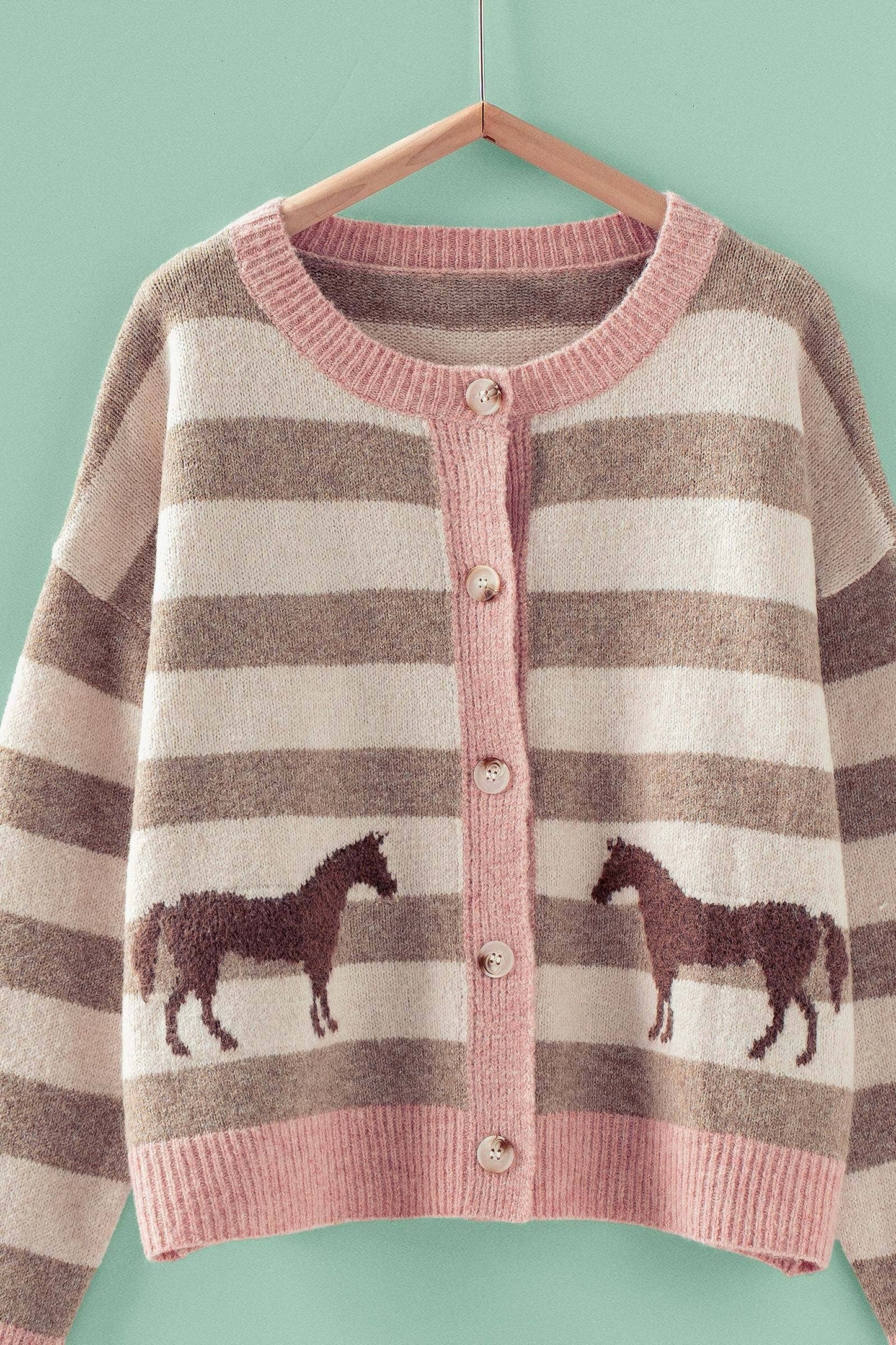 Horse Striped Crew Neck Cardigan