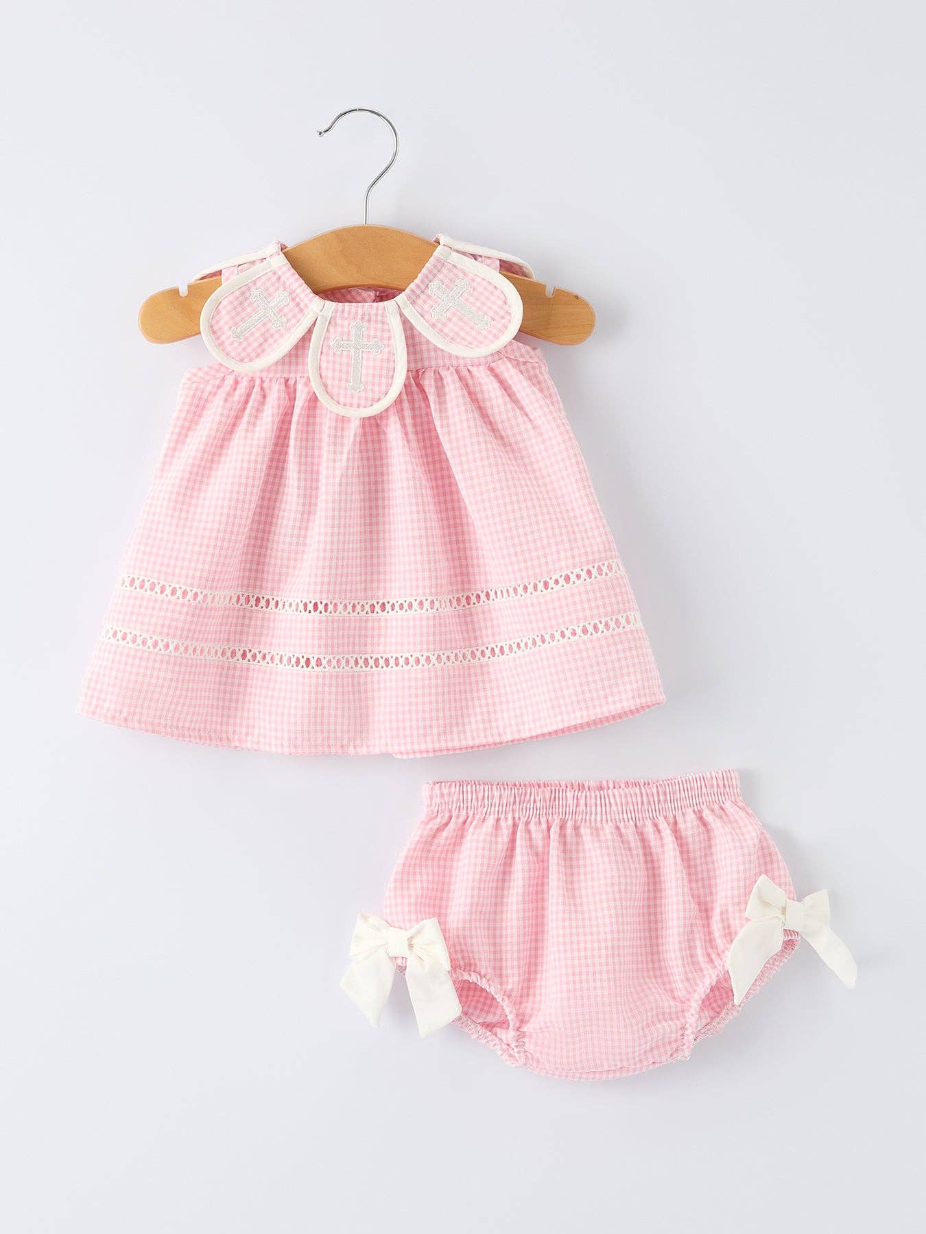 Pink Smocked Cross Girls Bloomer Set