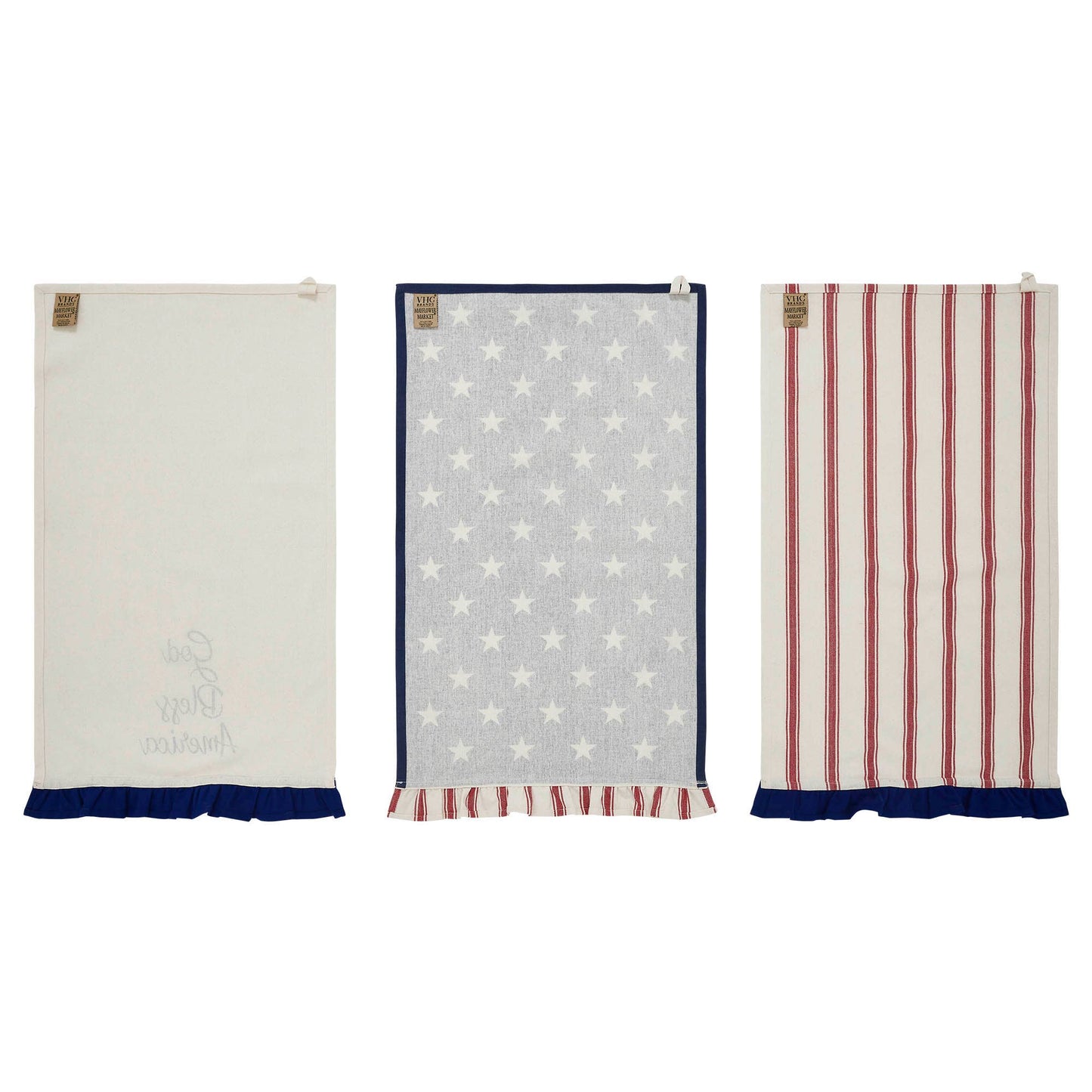 Stars Ruffled Tea Towel Set of 3 16x28