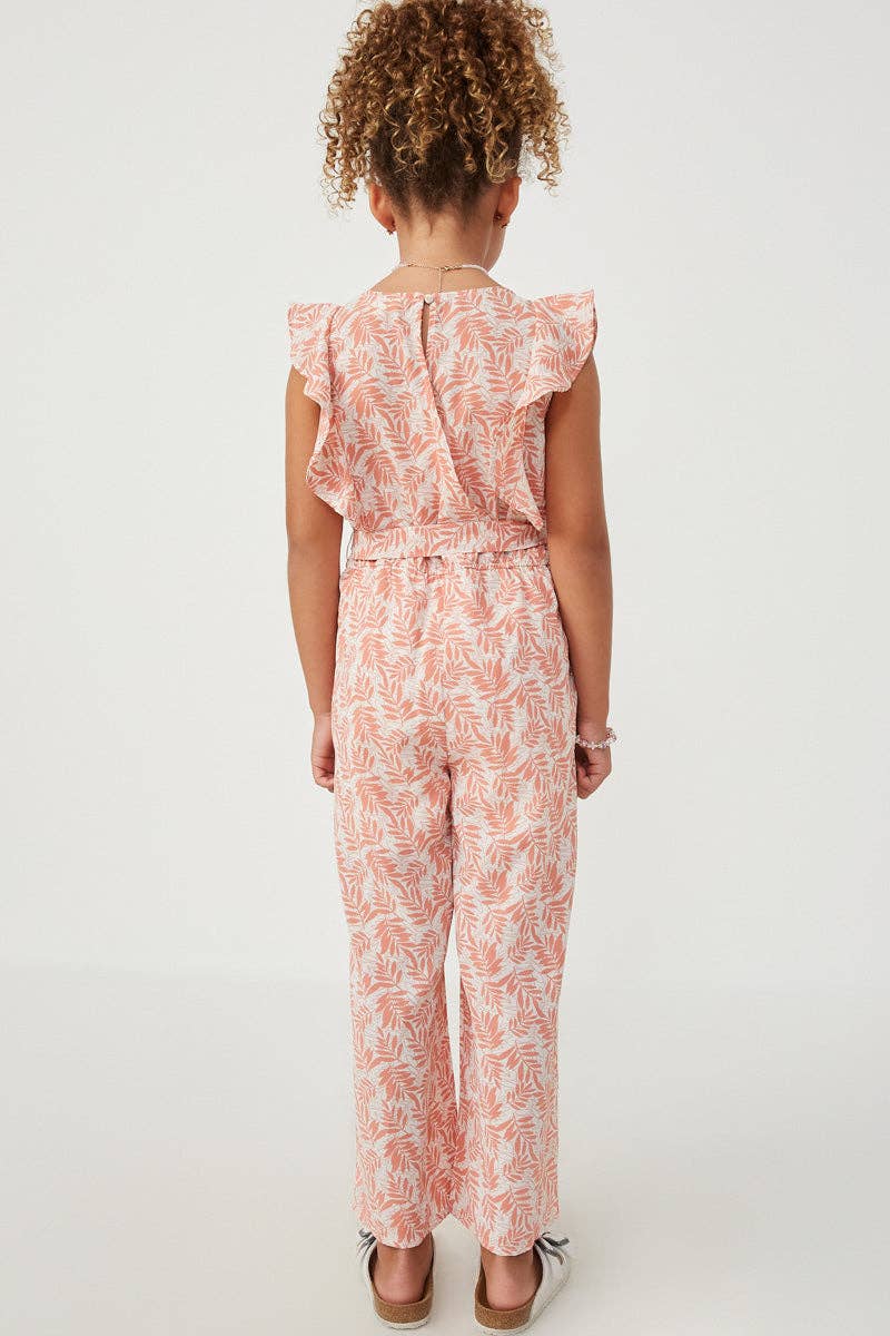 Botanical Print Ruffled Wideleg Jumpsuit