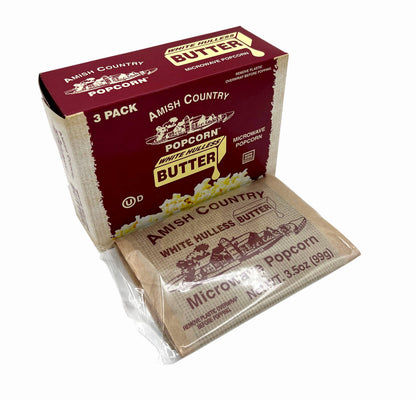 Amish Country 3pk Microwave Buttery White Hulless Popcorn