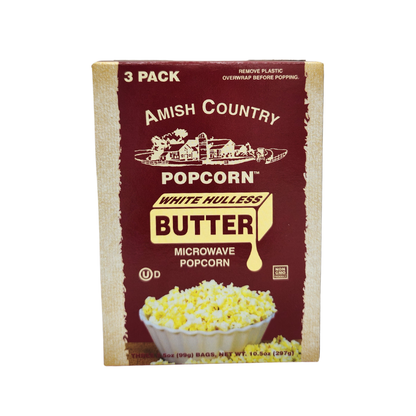 Amish Country 3pk Microwave Buttery White Hulless Popcorn