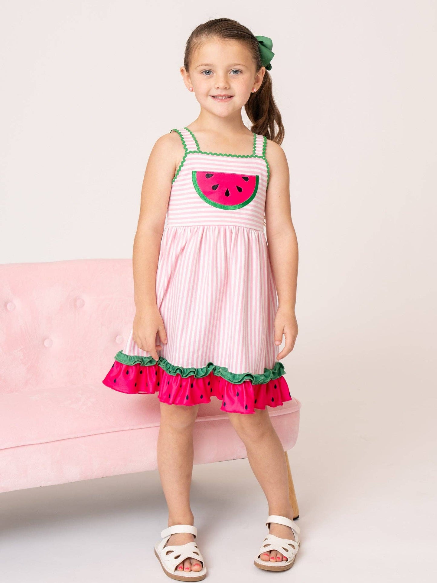 Watermelon Days Striped Embroidery Ruffle Dress