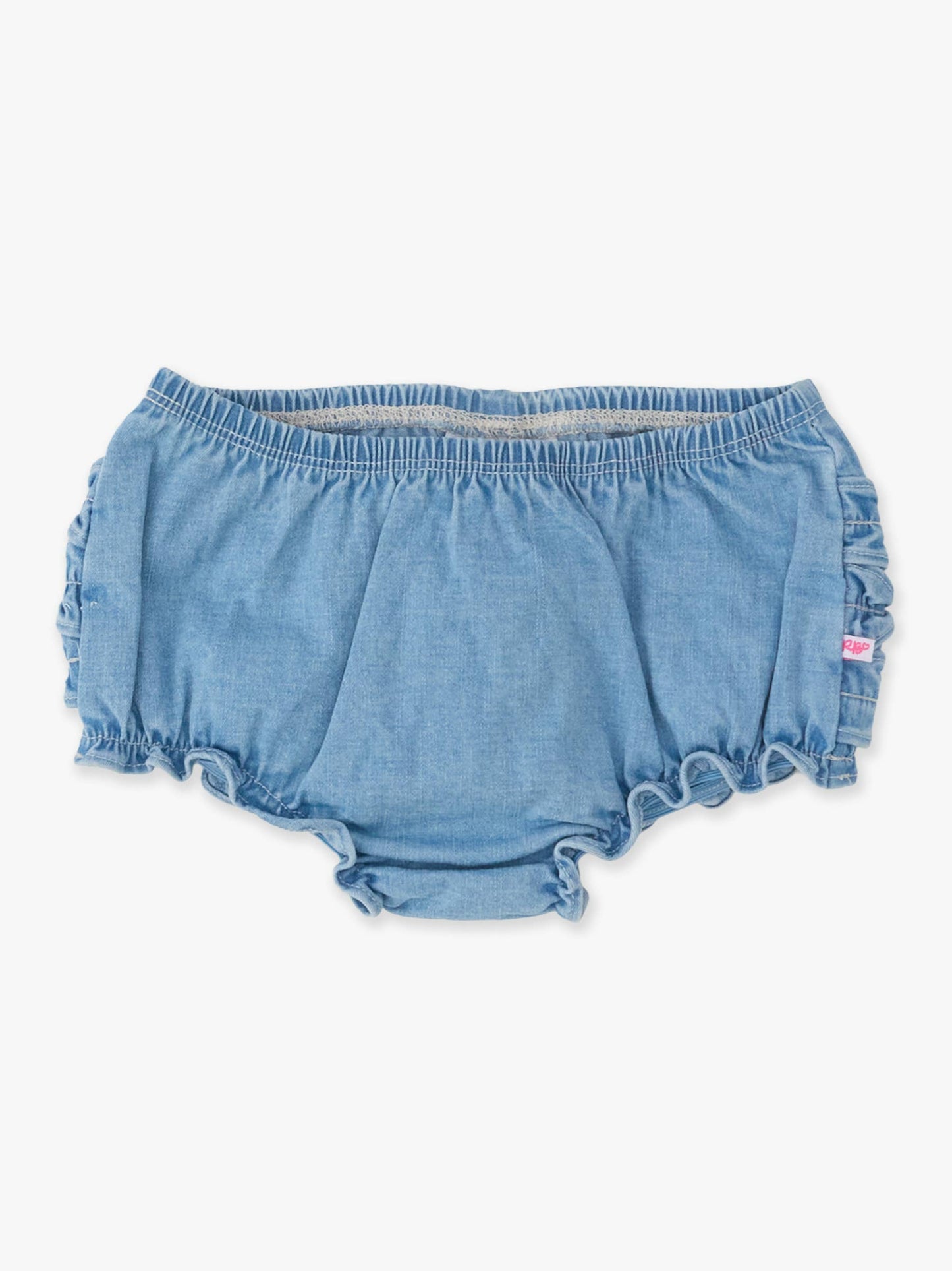 Baby Girls Light Wash Stretch Denim RuffleButt Bloomer