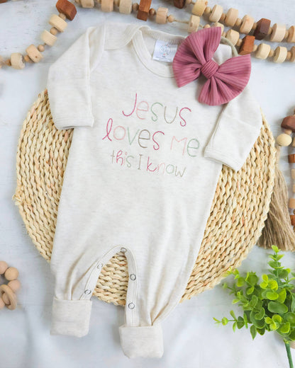 Jesus Loves Me Girl Stitch Romper