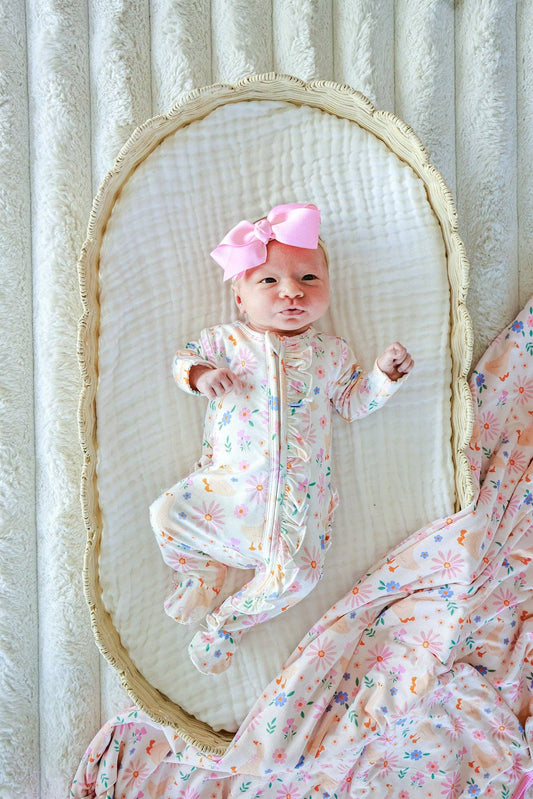 Ruffle Bamboo Zipper Footie | Loosey Goose