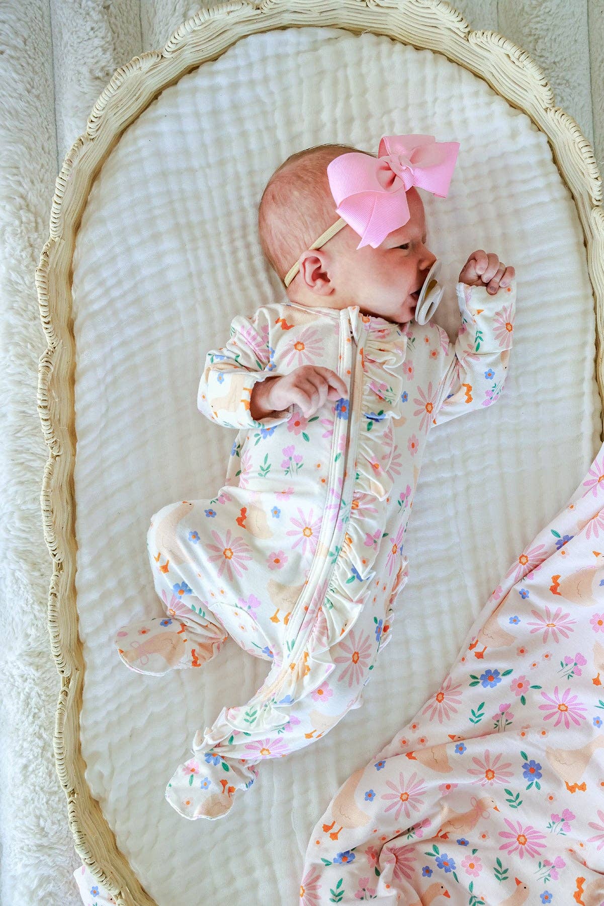 Ruffle Bamboo Zipper Footie | Loosey Goose