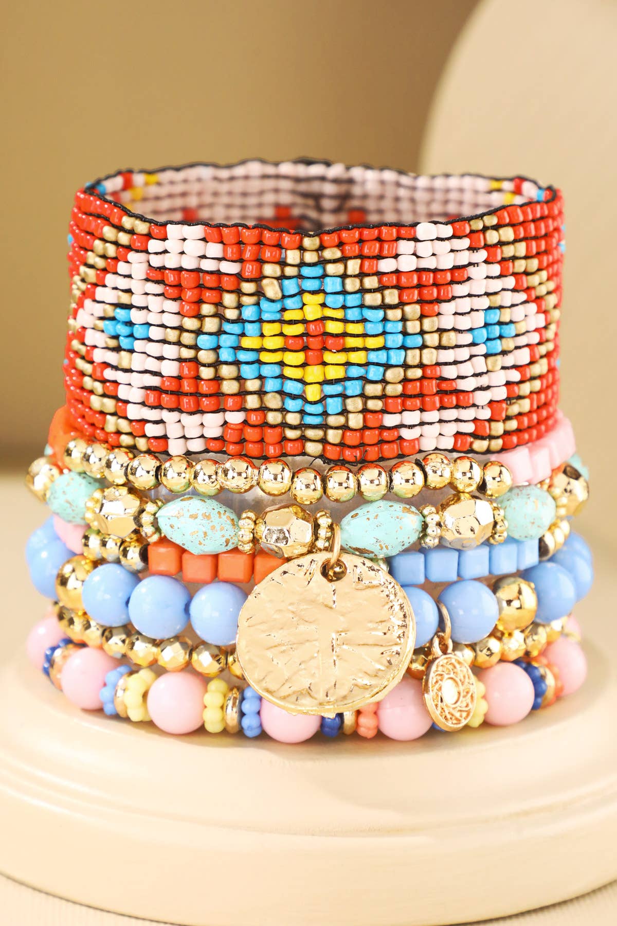 7 Set Vibrant Seed Bead Stretch Bracelet