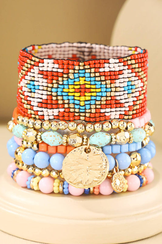 7 Set Vibrant Seed Bead Stretch Bracelet