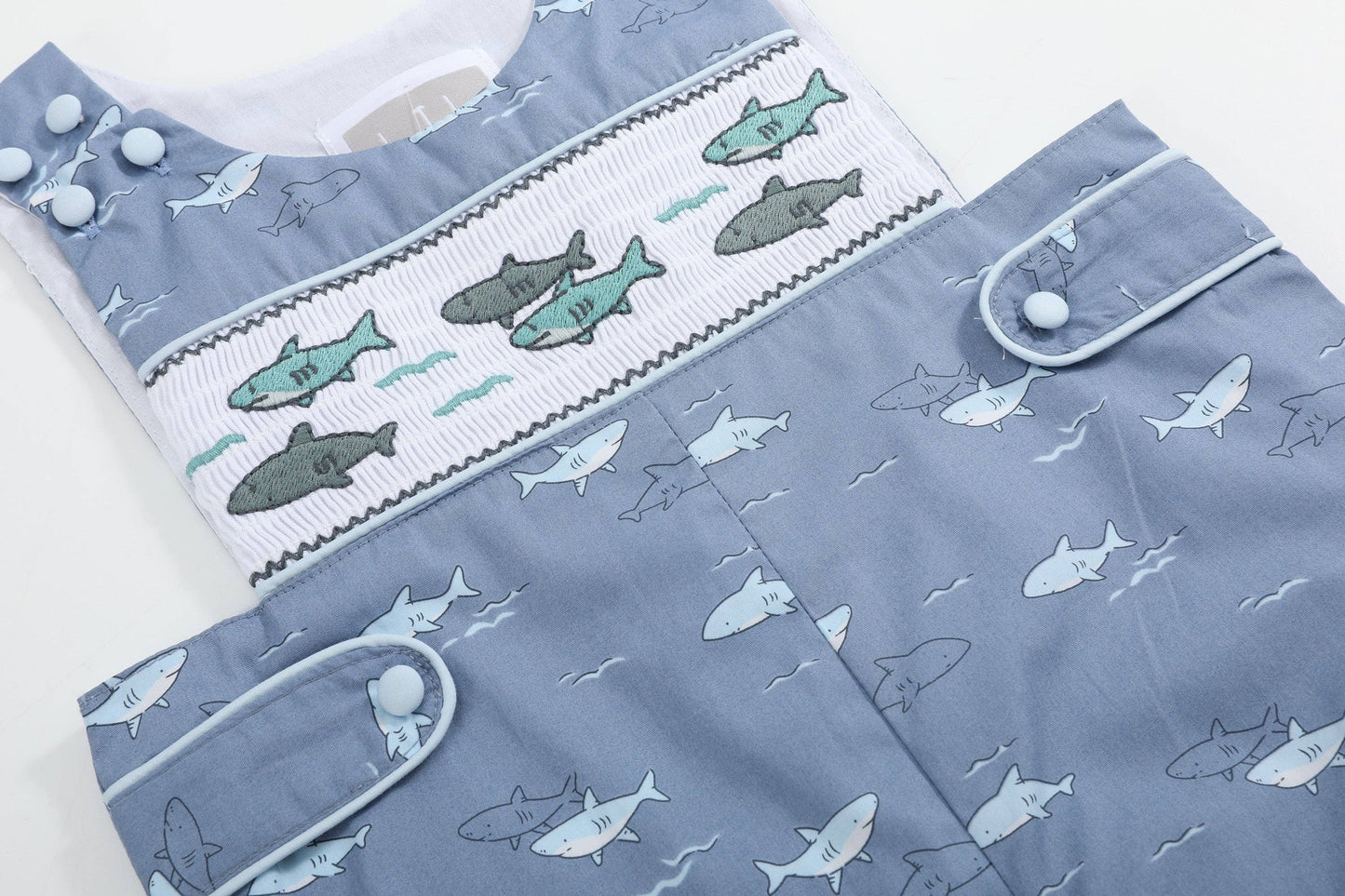 Shark Print Smocked Romper