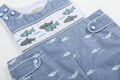 Shark Print Smocked Romper