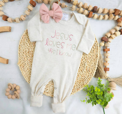 Jesus Loves Me Girl Stitch Romper