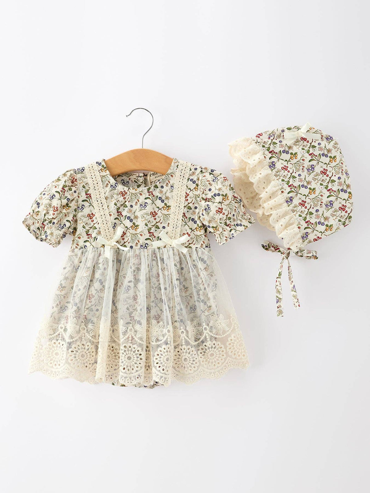 Floral Lace Romper and Bonnet
