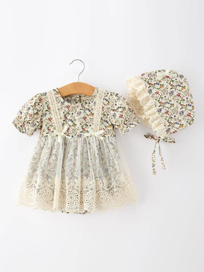 Floral Lace Romper and Bonnet