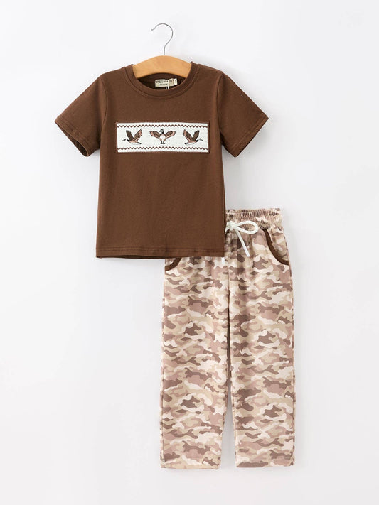 Duck Embroidery Camo Boy Pant Set