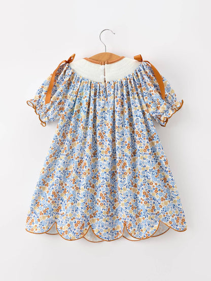 Fall Floral Smocked Girls Dress
