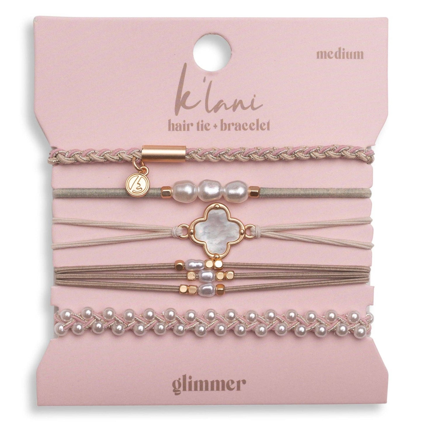 K’lani "Glimmer" Soft Pinks with Pearl and Gold Accent Hair Tie Bracelets