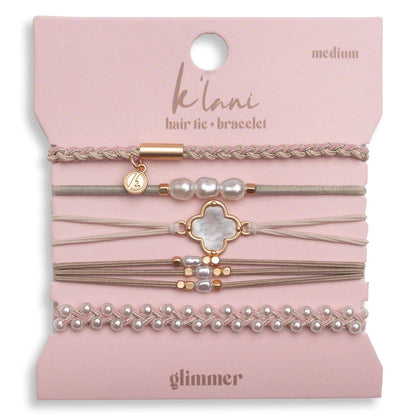 K’lani "Glimmer" Soft Pinks with Pearl and Gold Accent Hair Tie Bracelets