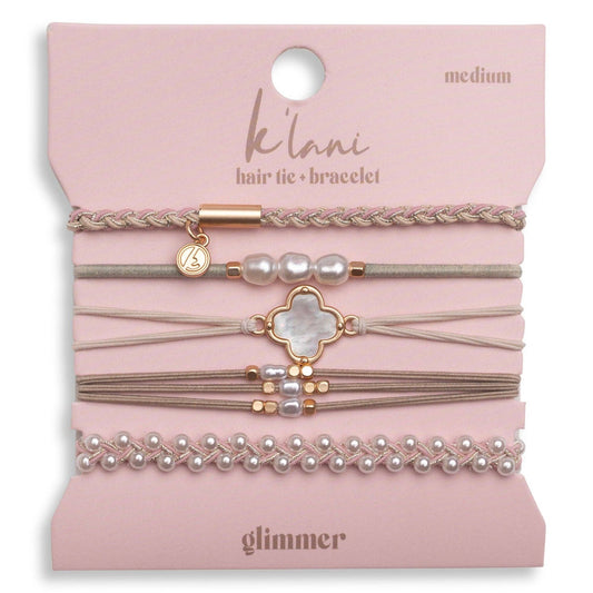 K’lani "Glimmer" Soft Pinks with Pearl and Gold Accent Hair Tie Bracelets