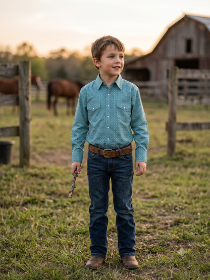 Teal Boys' Western Print Shirt