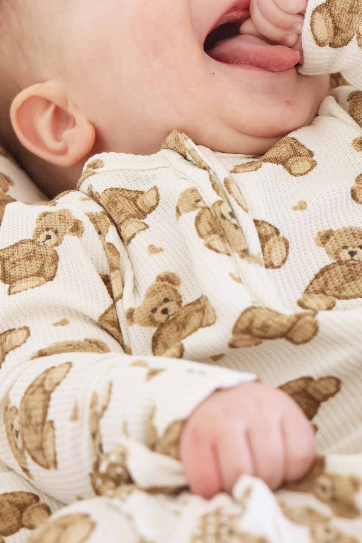 Beary Sweet Bamboo Waffle Zipper Footie