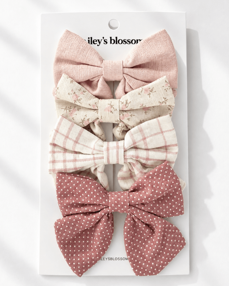 Antique rose 4-Piece Bow Clip Set