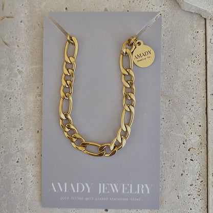 Figaro curb chain layering bracelet 18k gold plated 