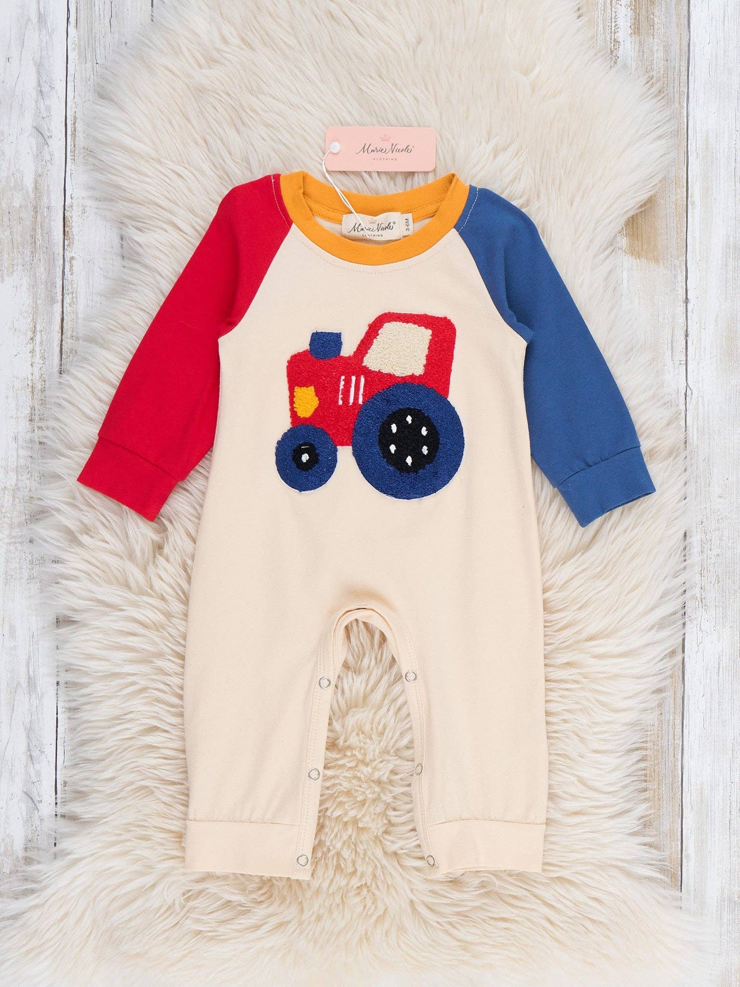 Tractor Trail Embroidered Romper