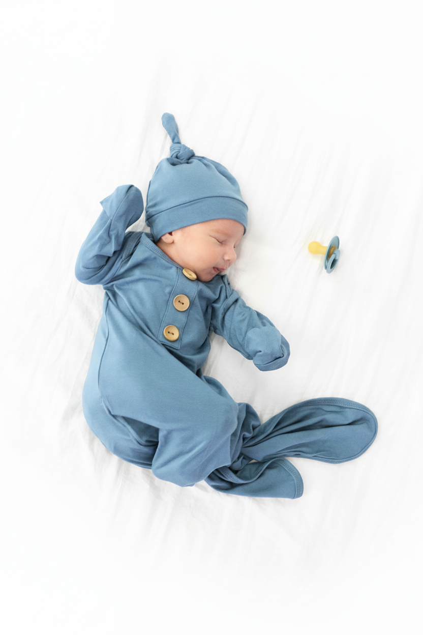Blue Bamboo Knotted Gown & Hat