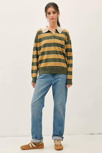 HENLEY STRIPE SWEATER
